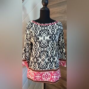 Ruby Rd. Black and Pink Patterned Top